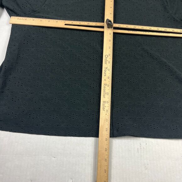 LOGO Lori Goldstein Eyelet Button Front Shirt Minimalist 3/4 Sleeve Black Top XL - Picture 6 of 10